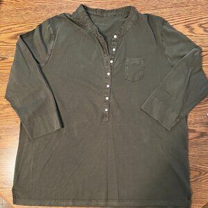 GENTLY USED - Eddie Bauer Women's Olive Green Henley Long Sleeve Shirt, Size XXL